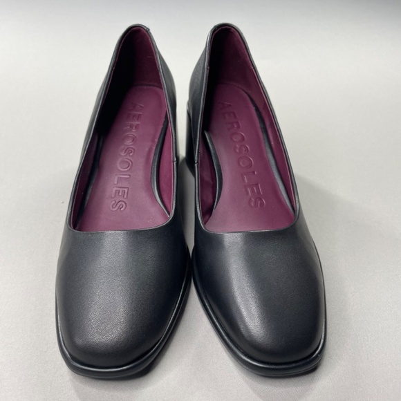 NEW Aerosoles Shoes Womens 6 black purple leather Alae block heels - Picture 3 of 12